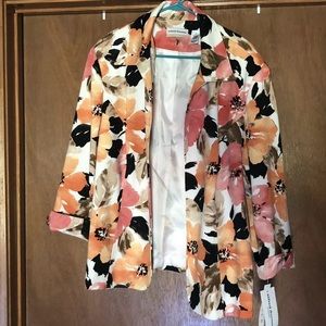 Alfred Dunner Womens Orange Floral Long Sleeve Blazer Suit Jacket plus Size 20 W